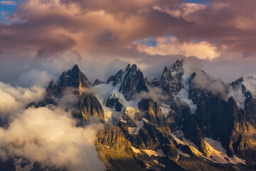 Beautiful sunrise colours in the Alps in winter