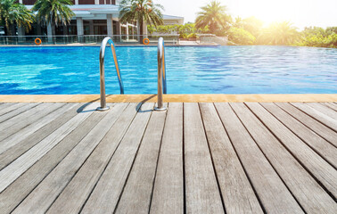 Swimming pool with stair and wooden deck