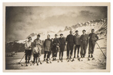 Old Photo Skiing Young People Snow Vintage Picture