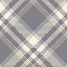 Seamless Plaid Pattern In Grey, Cream, Khaki And Beige. Diagonal Repeat. 