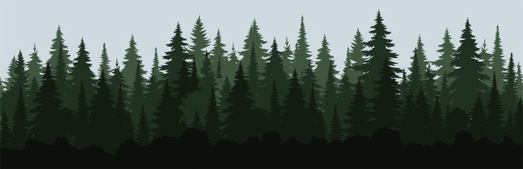 Nature silhouette landscape. Spring forest pine trees. Summer vector illustration. Design winter tree illustration. Vector collection for christmas.