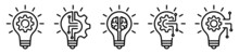 Innovation Icon Set. Light Bulb And Cog Inside. Inspiration Icon. Light Bulb And Brain Inside. Innovation Symbol. Vector Illustration