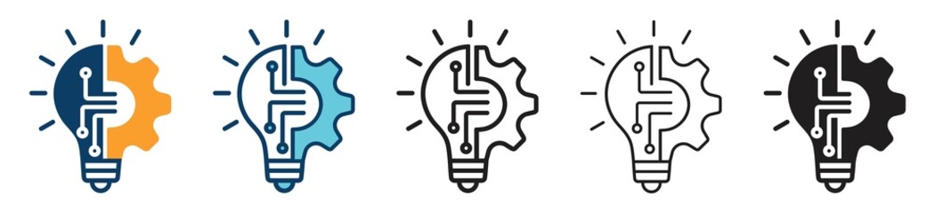 innovation icon set. Light bulb and cog inside. inspiration icon in different style. innovation symbol. vector illustration