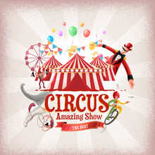 CIRCUS ILLUSTRATION WITH VINTAGE STYLE WATERCOLORS