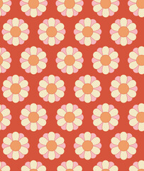 Wall Mural - Abstract retro floral seamless pattern. Colorful vector illustration. Groovy geometric flowers, hippie style. 60s, 70s