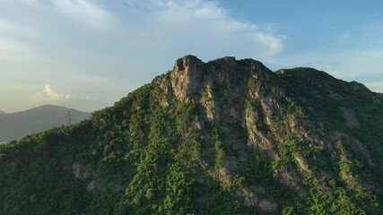 Wall Mural - Drone fly over Lion rock mountain in Hong Kong