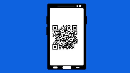Loop animation of a mobile phone scanning a QR code, on a blue chroma key background