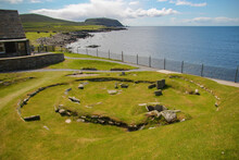 Stone Age House Remains At The Jarlshof Prehistoric And Norse Settlement In The Shetland Islands, Scotland, Near The North Sea