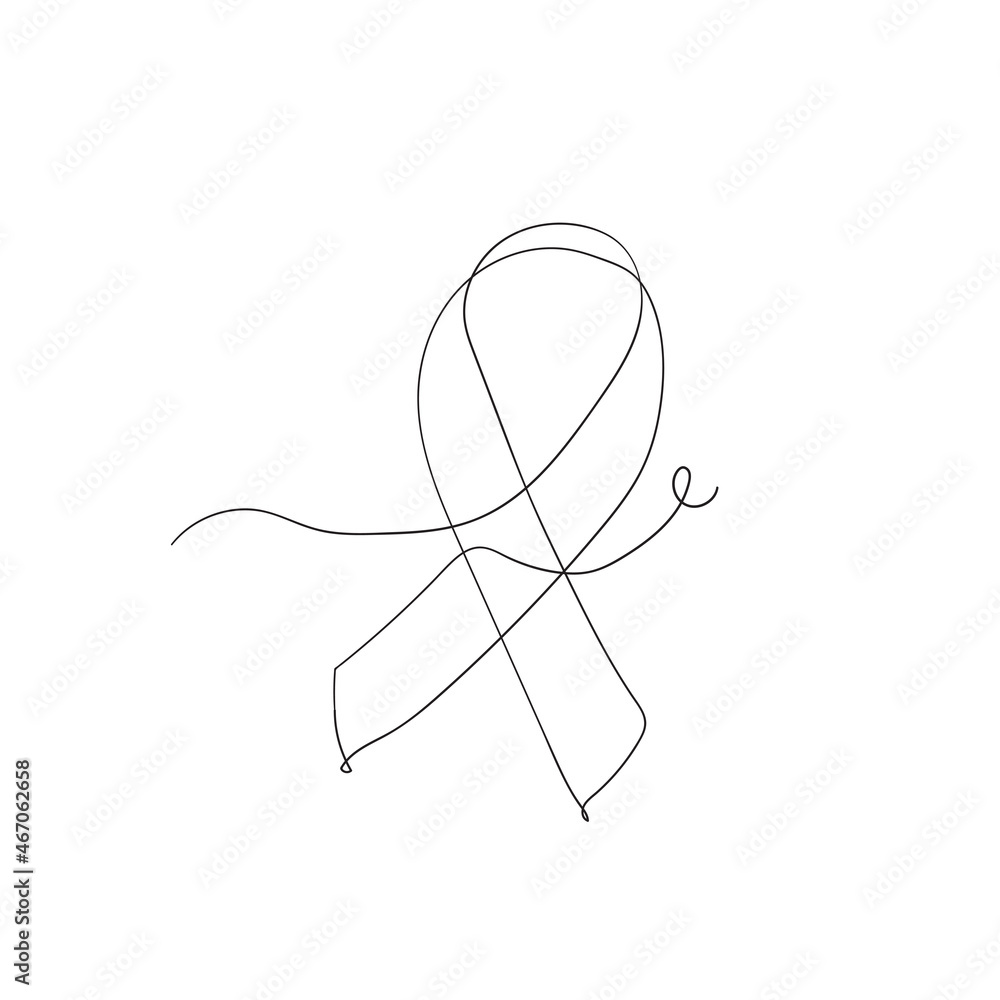 hand drawn awareness ribbon illustration in continuous line drawing ...