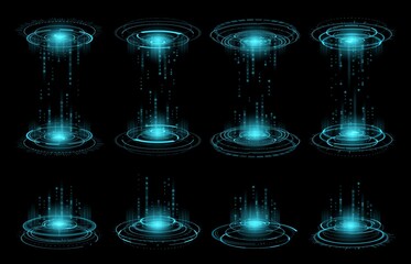 Fototapete - HUD futuristic circular virtual portal. Double-sided and one-sided game portal. Future space travel technology, virtual reality cyberspace and sci fi data transfer interface vector portals