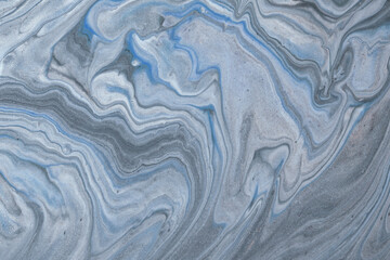 Wall Mural - abstract fluid art background light blue and gray colors. liquid marble. acrylic painting with silve