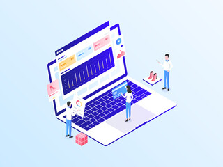 Wall Mural - e-commerce ads isometric illustration light gradient. suitable for mobile app, website, banner, diag