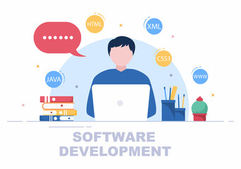 Wall Mural - software development and programming code on computer vector illustration for technology, engineer t
