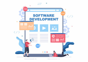 Wall Mural - software development and programming code on computer vector illustration for technology, engineer t