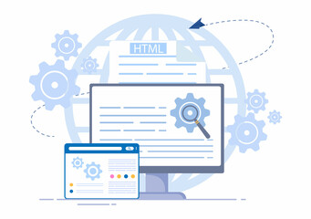 Wall Mural - software development and programming code on computer vector illustration for technology, engineer t
