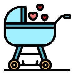 Poster - Family baby pram icon. Outline family baby pram vector icon color flat isolated