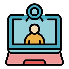Sticker - Webcam call icon. Outline webcam call vector icon color flat isolated