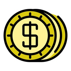 Wall Mural - Dollar token icon. Outline dollar token vector icon color flat isolated