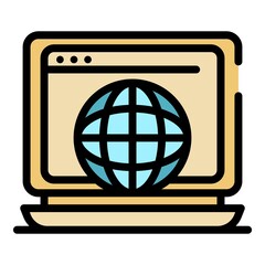 Sticker - Computer browser icon. Outline computer browser vector icon color flat isolated