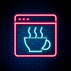 Glowing neon line Software, web developer programming code icon isolated on brick wall background. Javascript computer script random parts of program code. Colorful outline concept. Vector