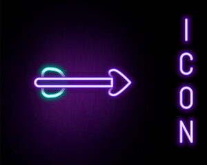 Poster - Glowing neon line Arrow icon isolated on black background. Colorful outline concept. Vector