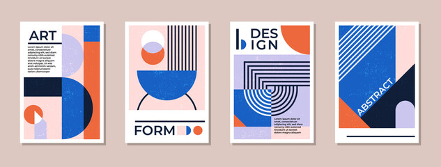 Abstract modern Bauhaus posters. Minimal Swiss retro art design paintings templates with geometric shapes. Vector illustration in simple vintage postmodernism for business brochure, certificate