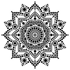 Sticker - Mandala vector dot art, Aboriginal dot painting, retro folk design inspired by traditional art from Australia in black on white backgound
 