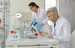 © Studio Romantic - Senior male scientist doing experiments in laboratory by pipetting samples of cell culture medium. Medical, pharmaceutical and scientific research and development concept. Side view.