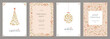 Corporate Holiday cards with Christmas tree and Christmas ornament, birds, floral modern frame, background and copy space. Universal artistic templates.