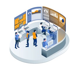 Aufkleber - The team works in the control center
