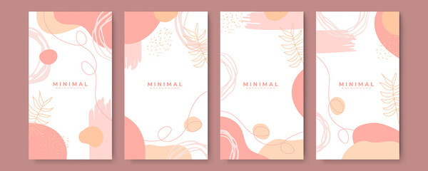 Wall Mural - Abstract minimalist pink brown tan earth tone pastel color background for story social media template with floral, liquid, blob, organic shapes, hand drawn texture, brush, wave. Vector illustration.