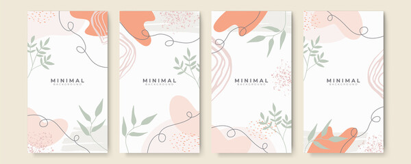 Fototapete - Abstract minimalist pink brown tan earth tone pastel color background for story social media template with floral, liquid, blob, organic shapes, hand drawn texture, brush, wave. Vector illustration.