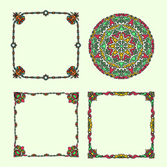 Wall Mural - Set of ethnic ornament frame border hand drawn colorful style