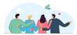 Crowd of friends or team of office workers hugging from behind. Diversity of community and cohesion of people standing together flat vector illustration. Communication, solidarity, teamwork concept