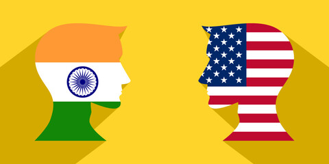 Wall Mural - face to face concept. usa vs india. vector illustration