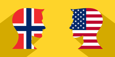 Wall Mural - face to face concept. usa vs norway. vector illustration