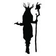 © Николай Акатов - vector drawing of a black silhouette on a white background of a beautiful girl with long hair.in her hand she has a staffwith a skull on the end. She's wearing a crown and a long dress. 2d art