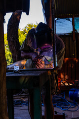 Canvas Print - Welder Industrial automotive part in a factory