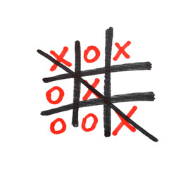 Canvas Print - Hand drawn tic-tac-toe game on white background