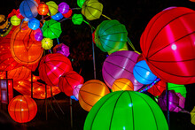 Colorful Lit Lanterns At Night