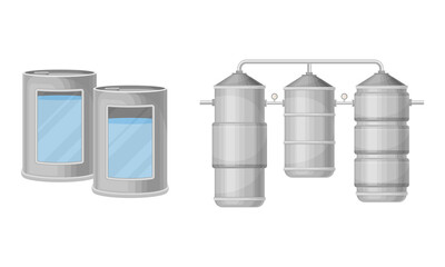 Wall Mural - Water Purification Process with Filtration and Distillation in Cylindrical Tank Vector Set