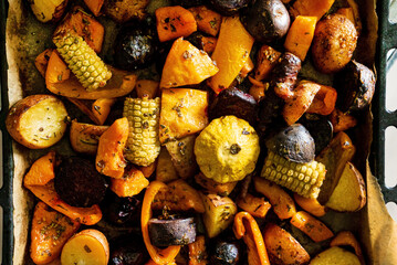 Wall Mural - roasted vegetables with herbs and spices