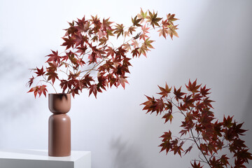 autumnal bouquet with red leaveas