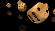 © DRN Studio - Rolling wood-black dices under black-white flash background. 3D CG. 3D illustration. 3D high quality rendering.