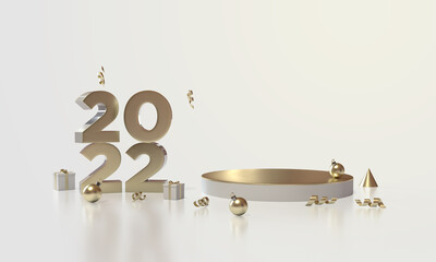 2022 bold with podium golden symbol 3d-illustration
