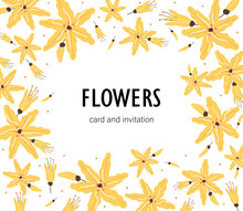 Illustration Card Cute Yellow Flowers Lily For Design, Sticker, Print, Invitation
