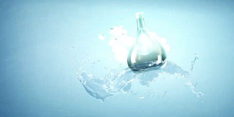 Wall Mural - Water splash out of glass bottle . Mixed media