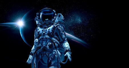 Wall Mural - astronaut at spacewalk . mixed media
