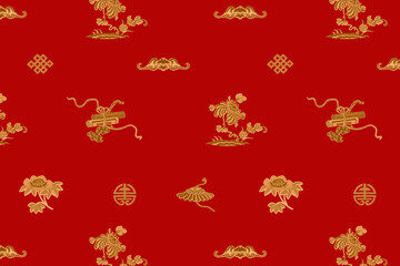 Wall Mural - Red gold vector Chinese art pattern background