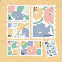 Canvas Print - Botanical stamp collection on yellow background vector